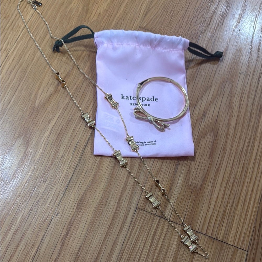 Kate Spade Gold Bow Necklace and Bracelet Set